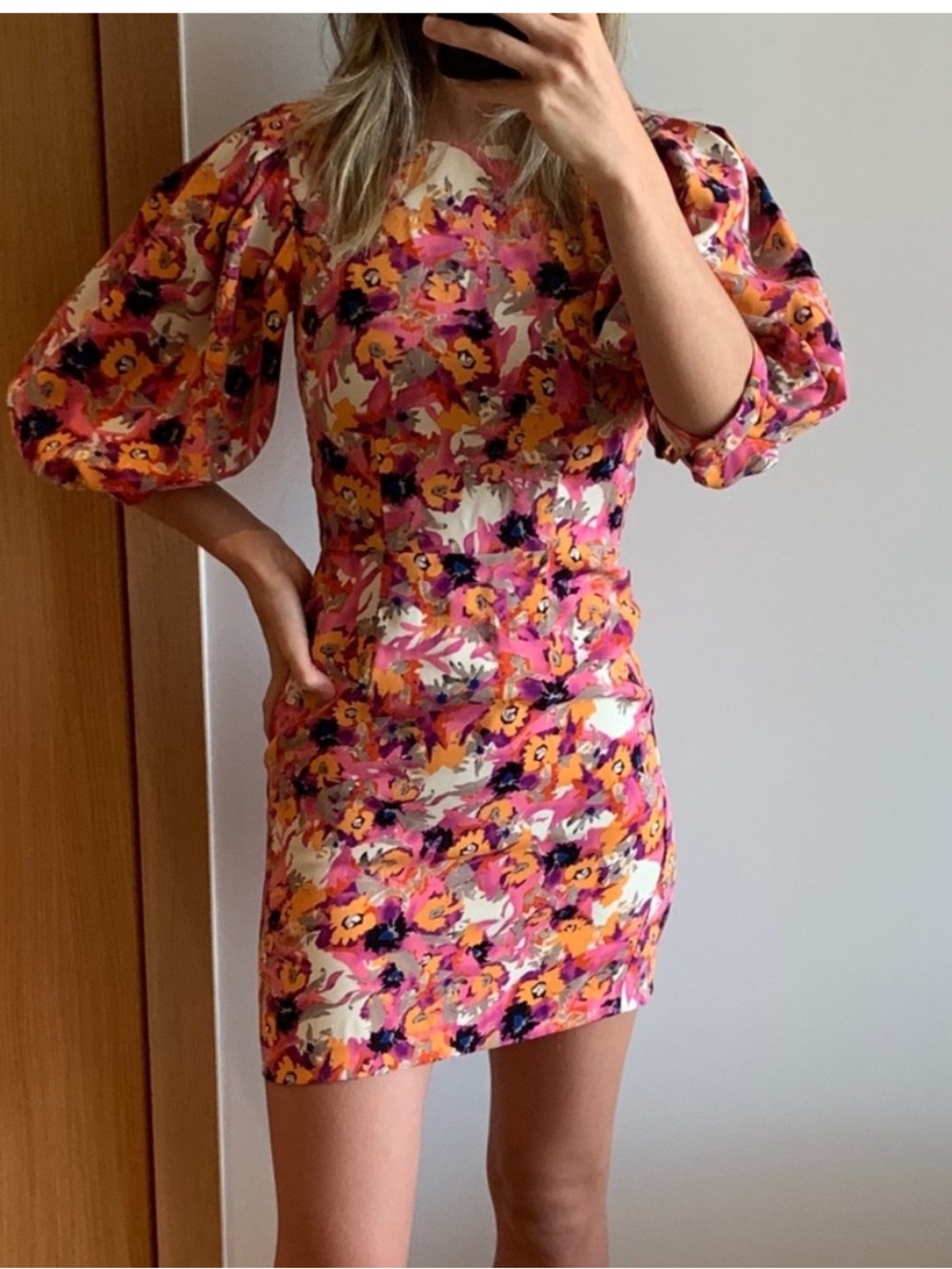 ASOS Monkl Floral Puff-Sleeve Mini Dress in Pink - Picture 2 of 7